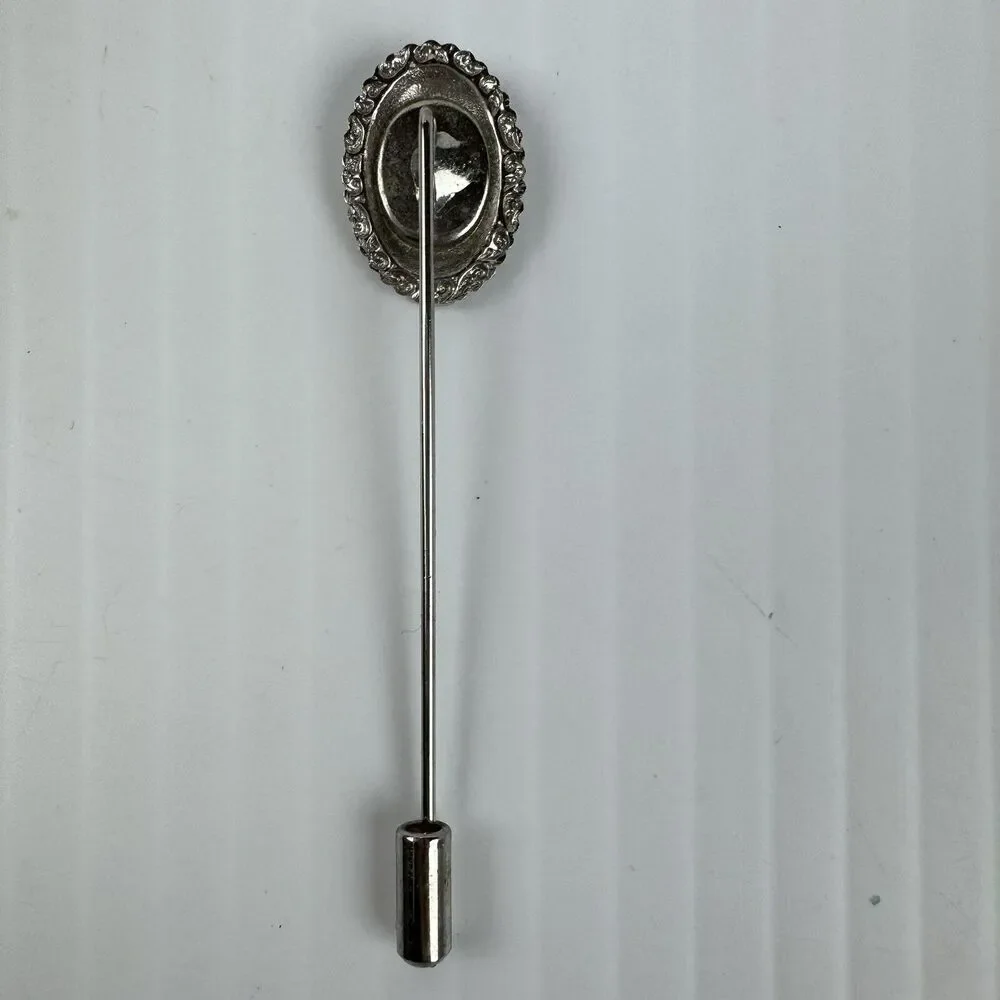 Vintage Abalone Shell Stick Pin Silver Tone Oval Lapel Hat Pin Classic